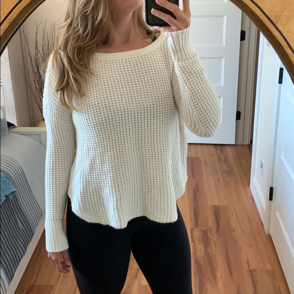 White Waffle Knit Sweater